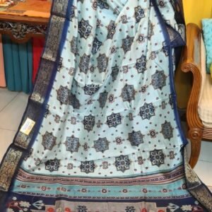 Tina's Closet Blue Printed Saree With Golden Border